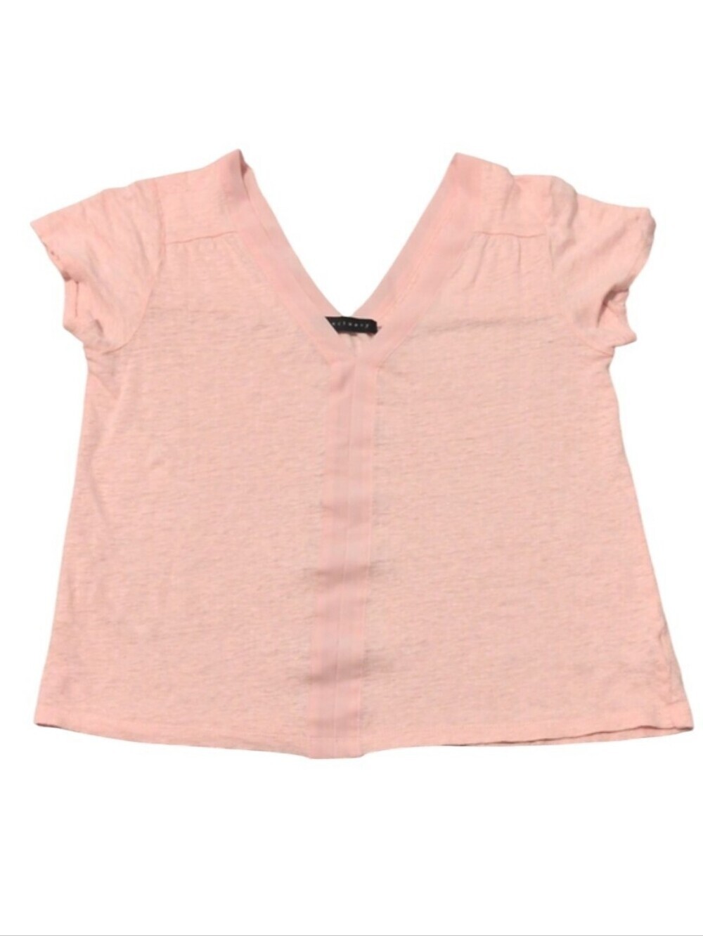 Sanctuary Women's Light Pink V-Neck Short Sleeve Tee 100% Linen Summer Spring